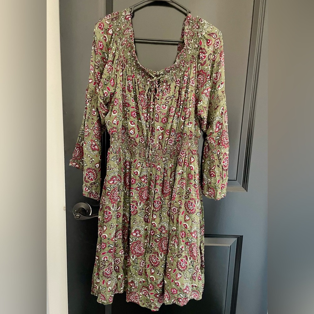 Torrid Green and Pink Floral Long Sleeve Dress